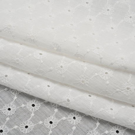 Embroidered Eyelet Cotton Voile - White Flower Lattice - Naomi Collection