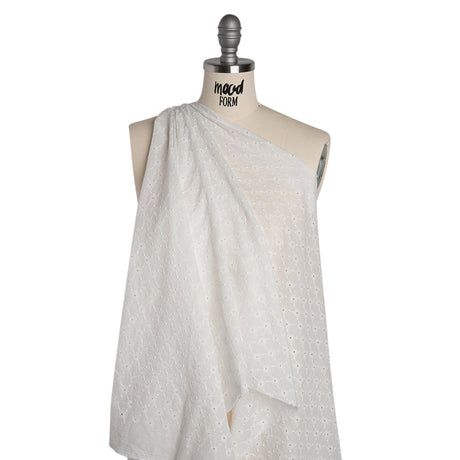 Embroidered Eyelet Cotton Voile - White Flower Lattice - Naomi Collection