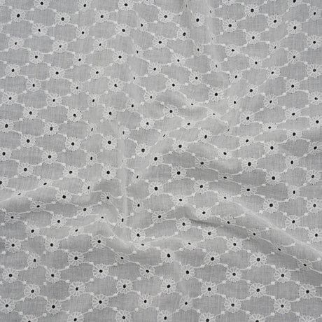 Embroidered Eyelet Cotton Voile - White Flower Lattice - Naomi Collection