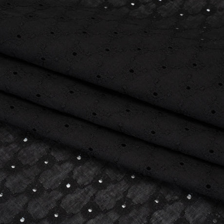 Embroidered Eyelet Cotton Voile - Black Flower Lattice - Naomi Collection