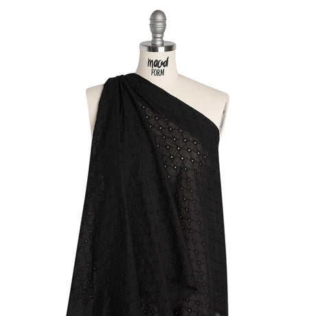 Embroidered Eyelet Cotton Voile - Black Flower Lattice - Naomi Collection