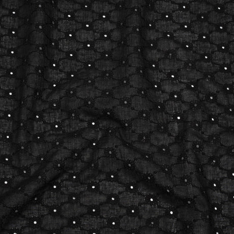 Embroidered Eyelet Cotton Voile - Black Flower Lattice - Naomi Collection