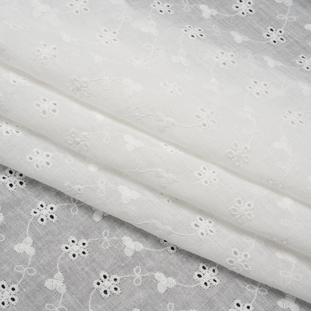 Embroidered Eyelet Cotton Voile - White Flower Vine - Naomi Collection
