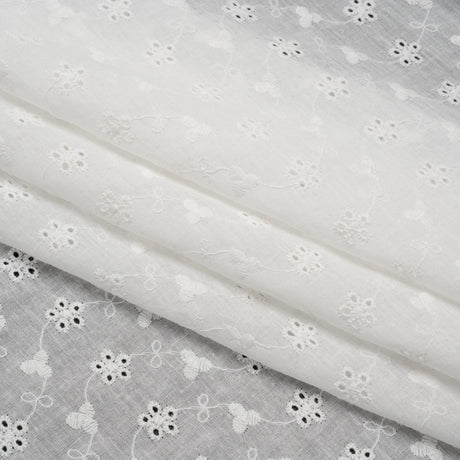 Embroidered Eyelet Cotton Voile - White Flower Vine - Naomi Collection