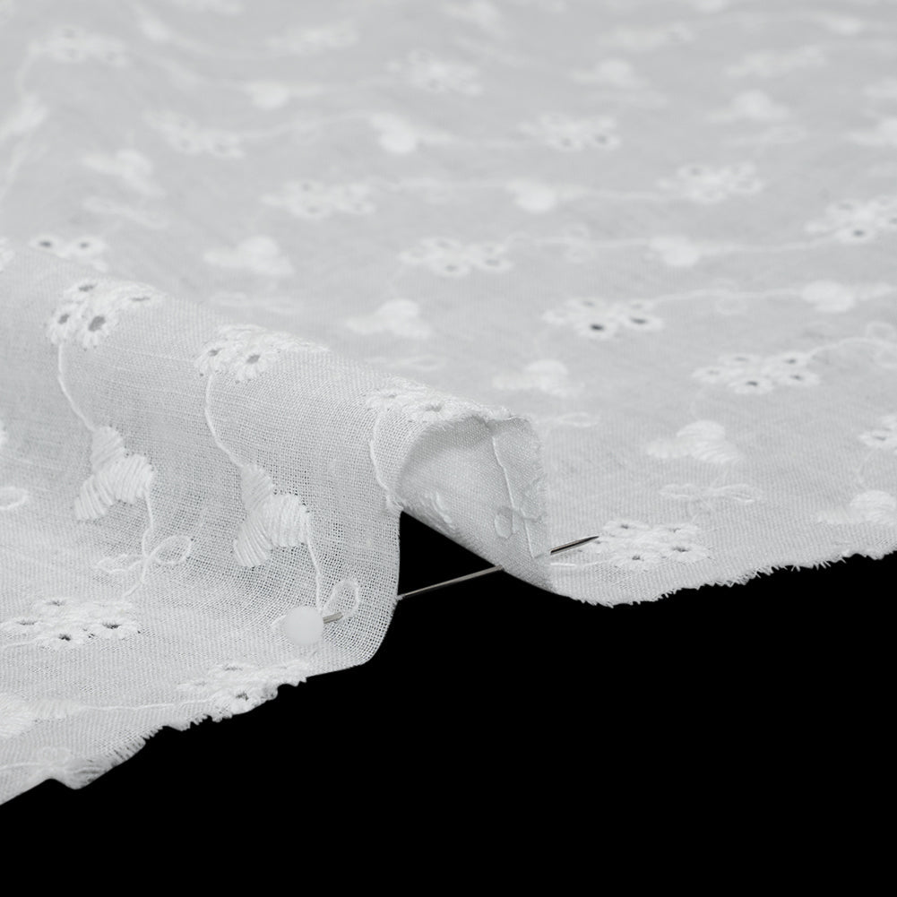 Embroidered Eyelet Cotton Voile - White Flower Vine - Naomi Collection