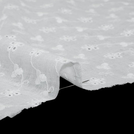 Embroidered Eyelet Cotton Voile - White Flower Vine - Naomi Collection