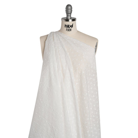 Embroidered Eyelet Cotton Voile - White Flower Vine - Naomi Collection