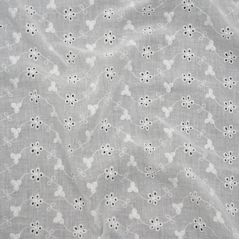 Embroidered Eyelet Cotton Voile - White Flower Vine - Naomi Collection