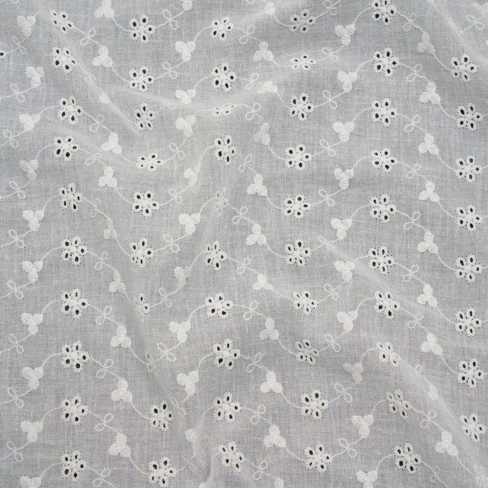Embroidered Eyelet Cotton Voile - White Flower Vine - Naomi Collection