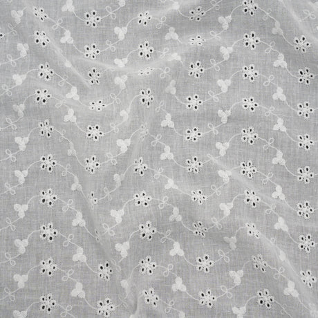 Embroidered Eyelet Cotton Voile - White Flower Vine - Naomi Collection