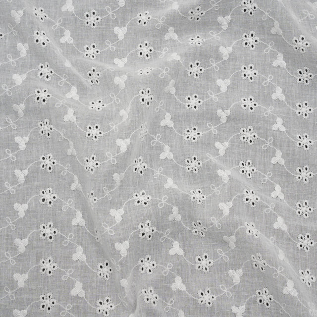 Embroidered Eyelet Cotton Voile - White Flower Vine - Naomi Collection