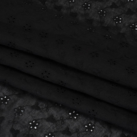 Embroidered Eyelet Cotton Voile - Black Flower Vine - Naomi Collection