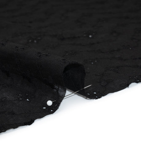 Embroidered Eyelet Cotton Voile - Black Flower Vine - Naomi Collection