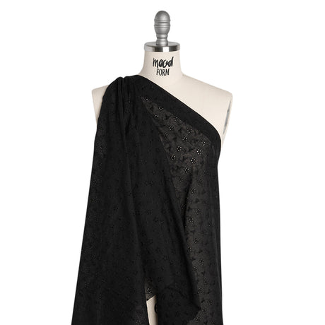 Embroidered Eyelet Cotton Voile - Black Flower Vine - Naomi Collection