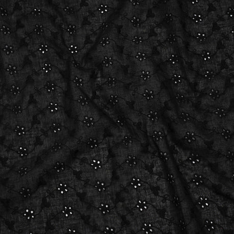 Embroidered Eyelet Cotton Voile - Black Flower Vine - Naomi Collection