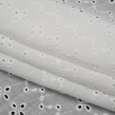 Embroidered Eyelet Cotton Voile - White Floral Zig Zags and Stripes - Naomi Collection