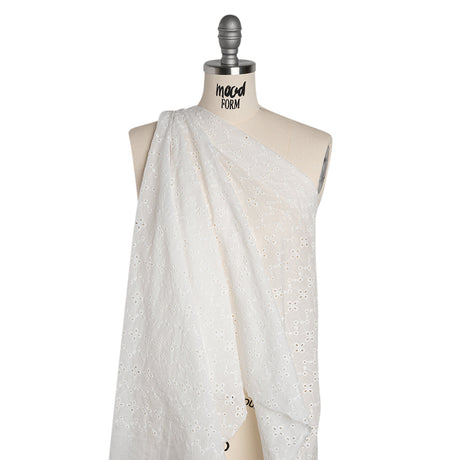 Embroidered Eyelet Cotton Voile - White Floral Zig Zags and Stripes - Naomi Collection