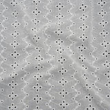 Embroidered Eyelet Cotton Voile - White Floral Zig Zags and Stripes - Naomi Collection