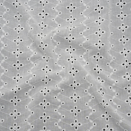 Embroidered Eyelet Cotton Voile - White Floral Zig Zags and Stripes - Naomi Collection
