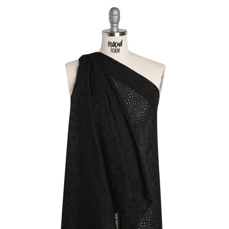 Embroidered Eyelet Cotton Voile - Black Floral Zig Zags and Stripes - Naomi Collection
