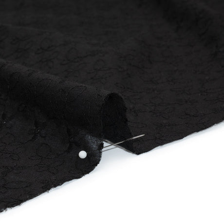 Embroidered Eyelet Cotton Voile - Black Daisies and Leaves - Naomi Collection