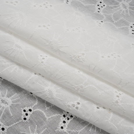 Embroidered Eyelet Cotton Voile - White Cloud Flowers - Naomi Collection