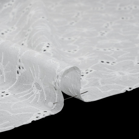 Embroidered Eyelet Cotton Voile - White Cloud Flowers - Naomi Collection