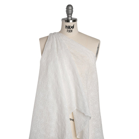 Embroidered Eyelet Cotton Voile - White Cloud Flowers - Naomi Collection