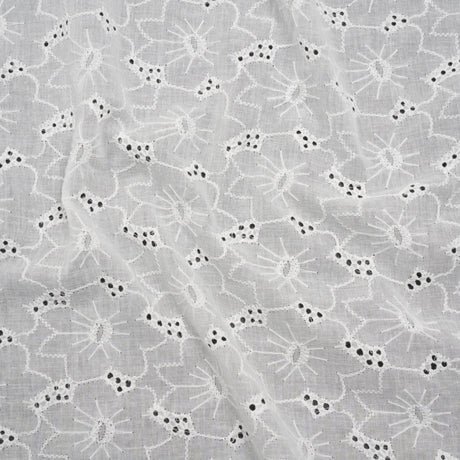 Embroidered Eyelet Cotton Voile - White Cloud Flowers - Naomi Collection