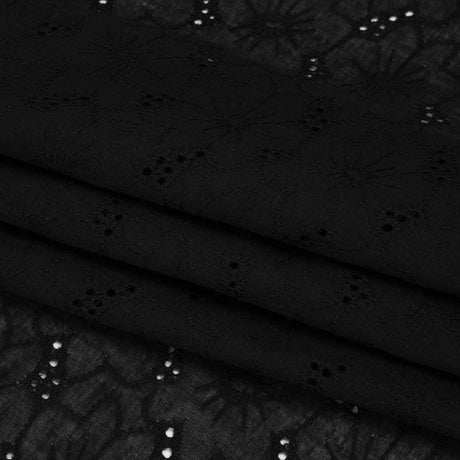 Embroidered Eyelet Cotton Voile - Black Cloud Flowers - Naomi Collection
