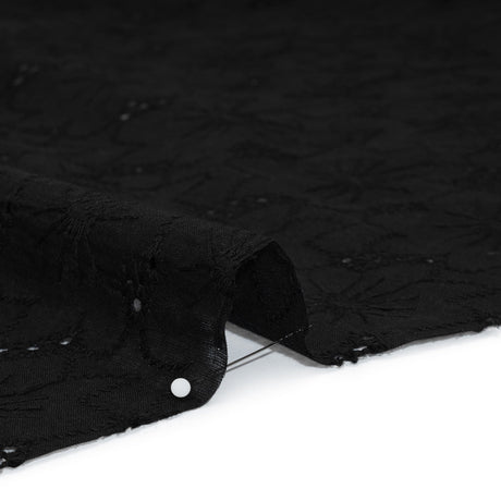 Embroidered Eyelet Cotton Voile - Black Cloud Flowers - Naomi Collection
