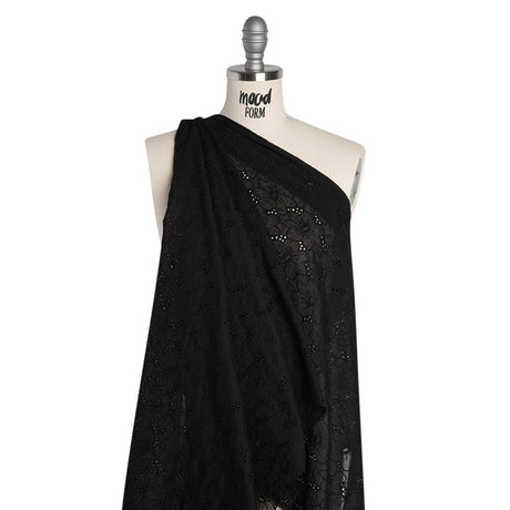 Embroidered Eyelet Cotton Voile - Black Cloud Flowers - Naomi Collection