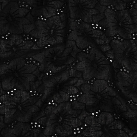 Embroidered Eyelet Cotton Voile - Black Cloud Flowers - Naomi Collection