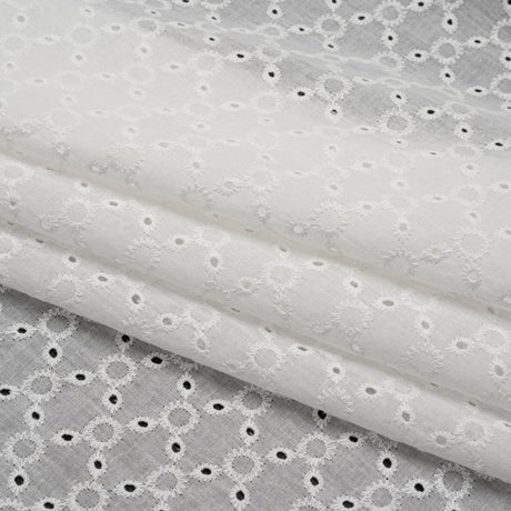 Embroidered Eyelet Cotton Voile - White Rings and Lattices - Naomi Collection