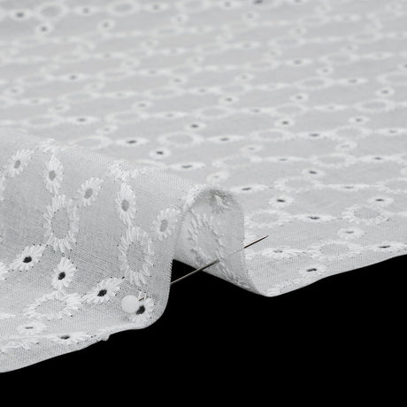Embroidered Eyelet Cotton Voile - White Rings and Lattices - Naomi Collection