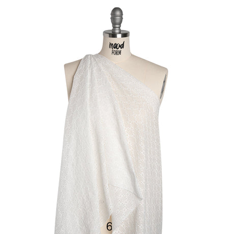 Embroidered Eyelet Cotton Voile - White Rings and Lattices - Naomi Collection