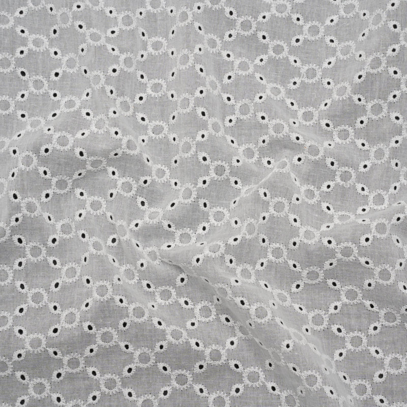 Embroidered Eyelet Cotton Voile - White Rings and Lattices - Naomi Collection