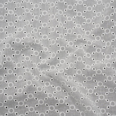 Embroidered Eyelet Cotton Voile - White Rings and Lattices - Naomi Collection
