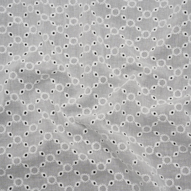 Embroidered Eyelet Cotton Voile - White Rings and Lattices - Naomi Collection