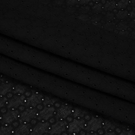 Embroidered Eyelet Cotton Voile - Black Rings and Lattices - Naomi Collection