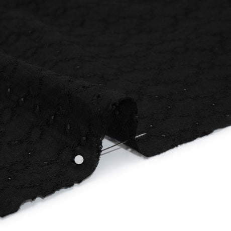 Embroidered Eyelet Cotton Voile - Black Rings and Lattices - Naomi Collection