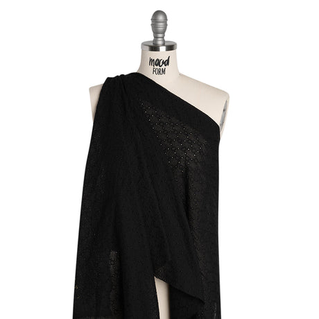 Embroidered Eyelet Cotton Voile - Black Rings and Lattices - Naomi Collection