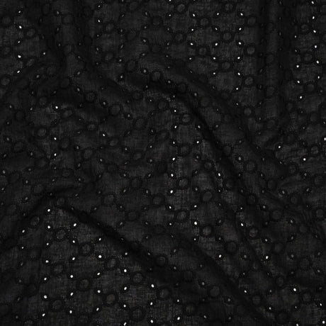 Embroidered Eyelet Cotton Voile - Black Rings and Lattices - Naomi Collection