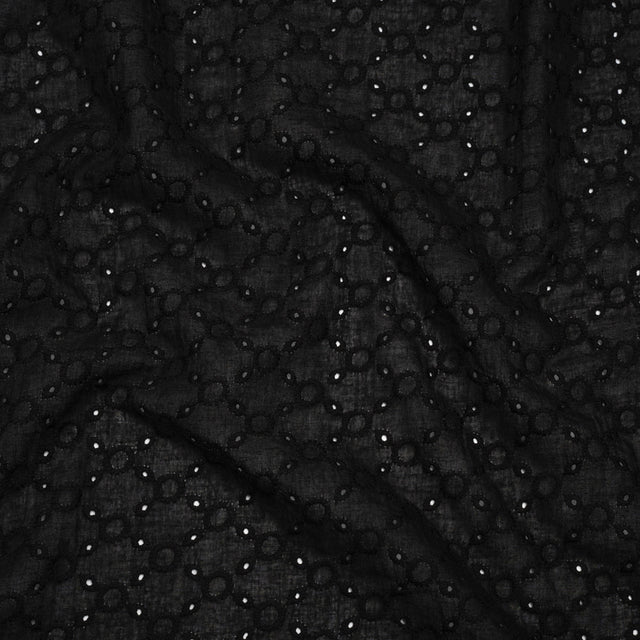 Embroidered Eyelet Cotton Voile - Black Rings and Lattices - Naomi Collection