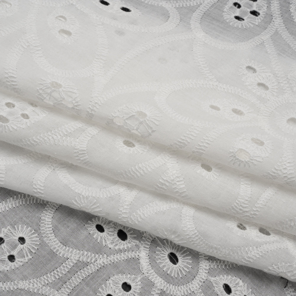 Embroidered Eyelet Cotton Voile - White Big Flowers - Naomi Collection
