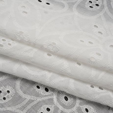 Embroidered Eyelet Cotton Voile - White Big Flowers - Naomi Collection