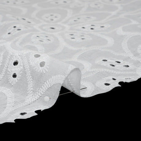 Embroidered Eyelet Cotton Voile - White Big Flowers - Naomi Collection