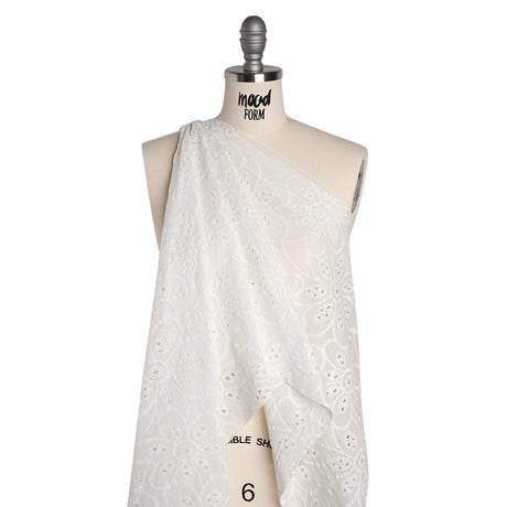 Embroidered Eyelet Cotton Voile - White Big Flowers - Naomi Collection