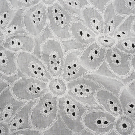 Embroidered Eyelet Cotton Voile - White Big Flowers - Naomi Collection