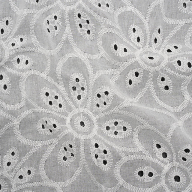Embroidered Eyelet Cotton Voile - White Big Flowers - Naomi Collection